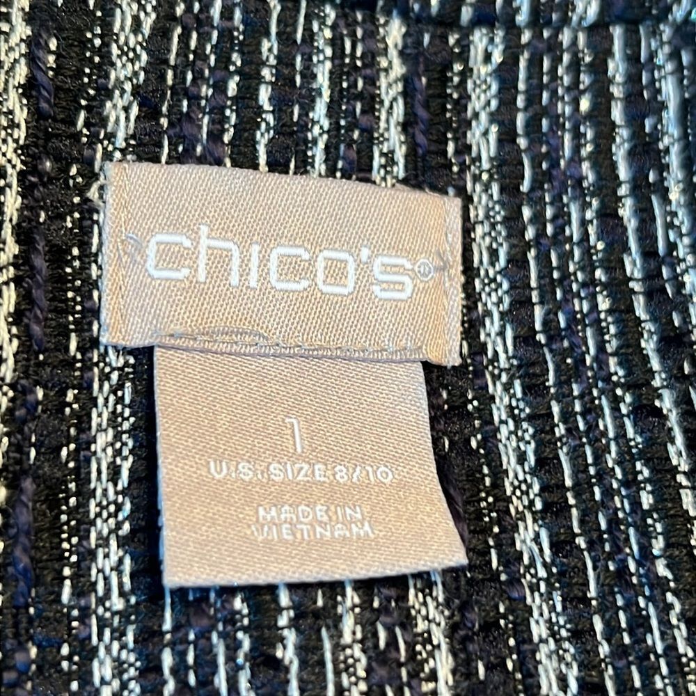 Chico’s Jacket Navy Blue and white with silver accents Chico’s 1 is US 8 - Picture 10 of 14